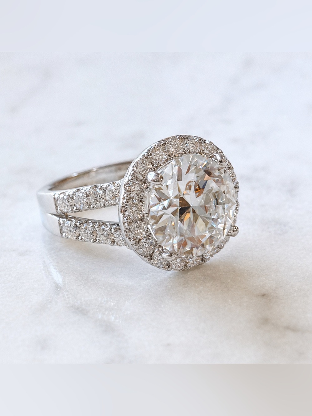 6ct Halo Engagement Ring Moissanite Pave Ring Statement Bridal Ring